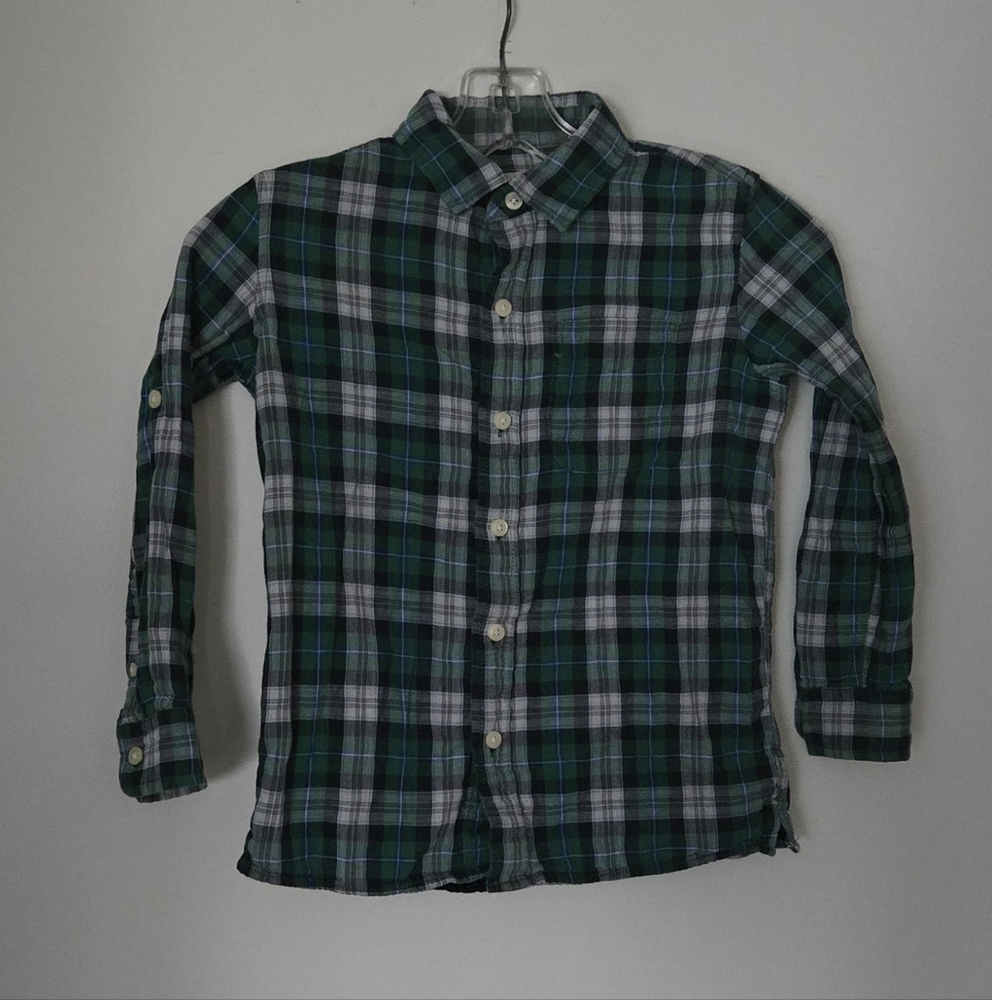 VEUC: GAP Kids Blue/Green/White Plaid Button-down Collared Shirt; Size S P (6-7)
